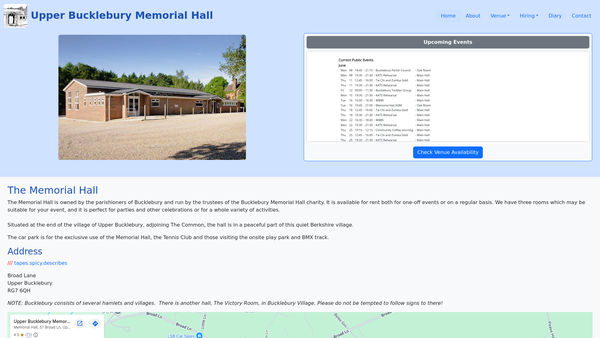 Screenshot of the Bucklebury Memorial Hall website