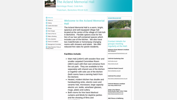 Screenshot of the Acland Memorial Hall website
