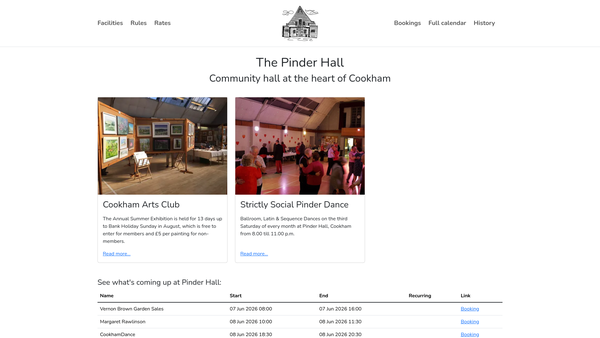Screenshot of the The Pinder Hall website