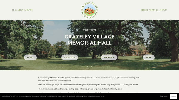 Screenshot of the Grazeley Village Memorial Hall website
