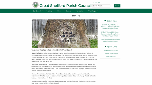 Screenshot of the Great Shefford Village Hall website