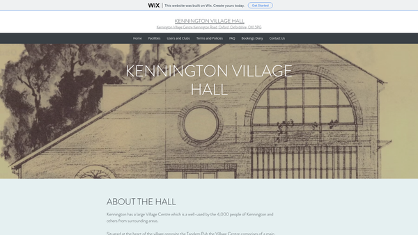 Screenshot of the Kennington Village Hall Charity website
