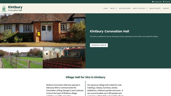 Screenshot of the Kintbury Coronation Village Hall website