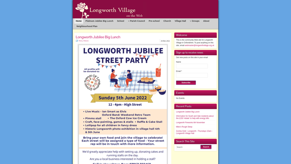 Screenshot of the Longworth Village Hall website