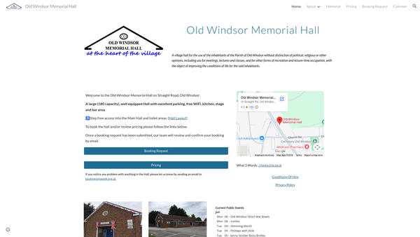 Screenshot of the Old Windsor Memorial Hall website