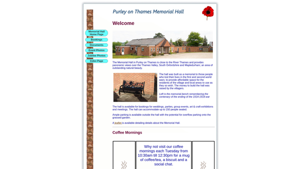 Screenshot of the Purley Memorial Hall website