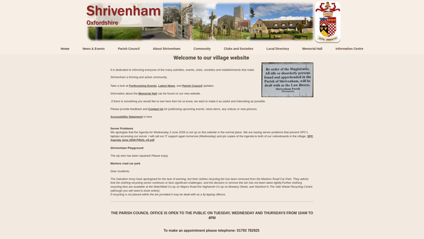 Screenshot of the Viscountess Barrington's Memorial Hall And Recreation Ground website