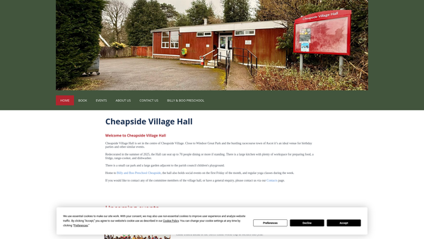 Screenshot of the Cheapside Village Hall website