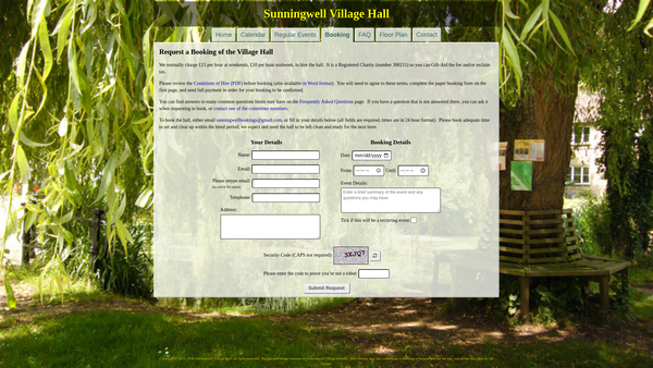 Screenshot of the Sunningwell Village Hall website