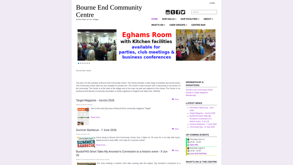 Screenshot of the Bourne End (Buckinghamshire) Community Association website