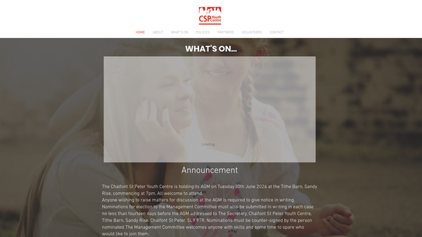 Screenshot of the Chalfont St Peter Youth Centre website