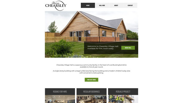 Screenshot of the Chearsley Village Hall website