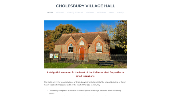 Screenshot of the Cholesbury Village Hall website