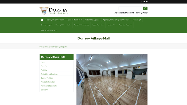 Screenshot of the Dorney Village Hall website