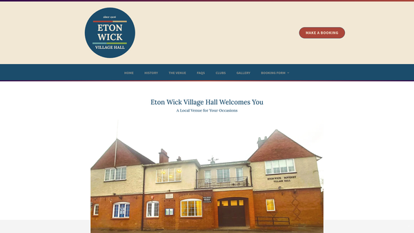 Screenshot of the Eton Wick Village Hall website