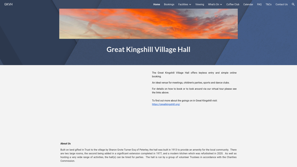 Screenshot of the Great Kingshill Village Hall website