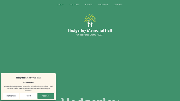 Screenshot of the Hedgerley War Memorial Hall website