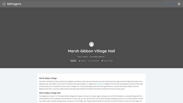 Screenshot of the Marsh Gibbon Village Hall website