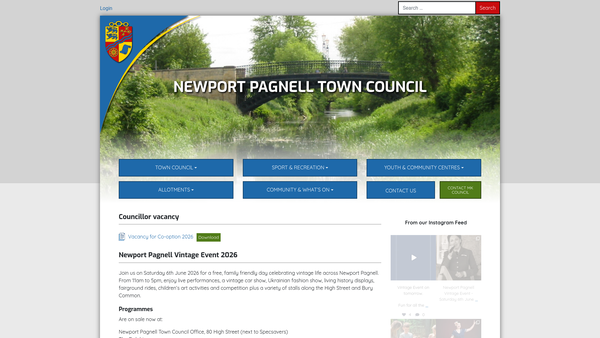 Screenshot of the The Newport Pagnell And District Youth Club website