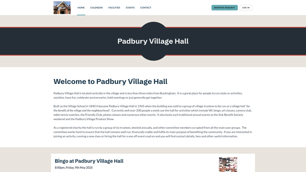 Screenshot of the Padbury Village Hall website