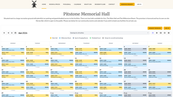 Screenshot of the Pitstone Memorial Hall website