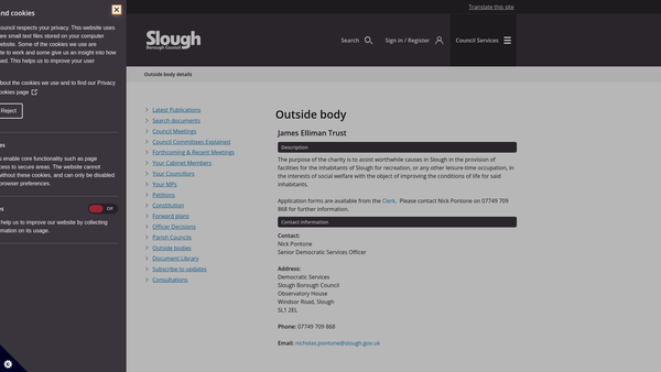 Screenshot of the James Elliman's Trust website