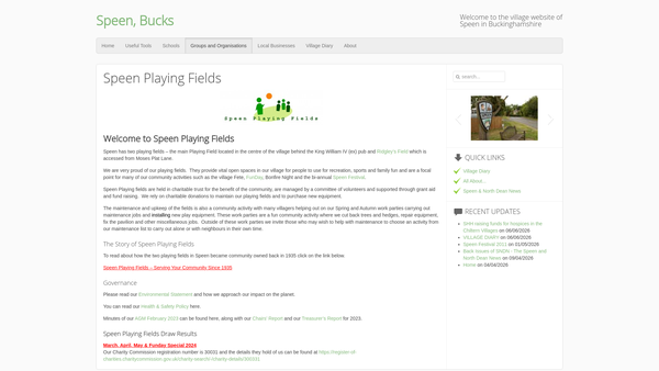 Screenshot of the Speen Playing Fields website