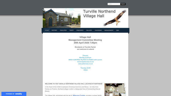 Screenshot of the Turville North End Village Hall website