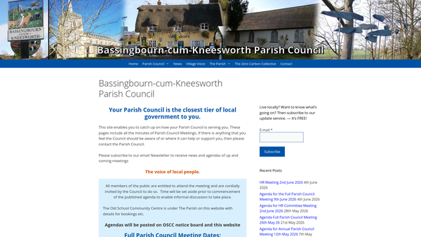 Screenshot of the Bassingbourn Recreation Grounds website
