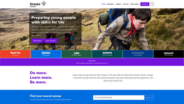 Screenshot of the Cornwall County Scout Council website