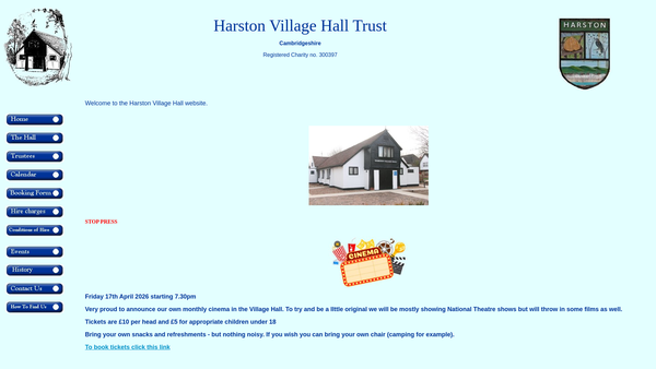 Screenshot of the Village Hall (Harston) website