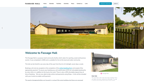 Screenshot of the Fassage Hall And Recreation Ground website