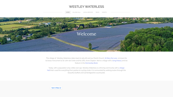 Screenshot of the Westley Waterless Village Hall website