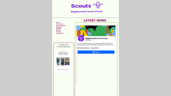 Screenshot of the Biggleswade Scout Group website