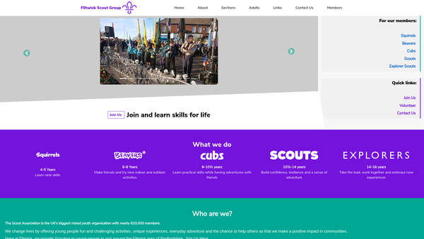 Screenshot of the Flitwick Scout Group website