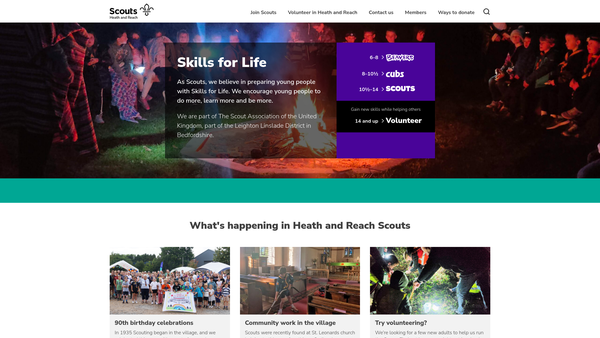 Screenshot of the Heath And Reach Scout Group website