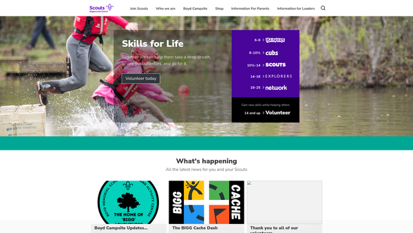 Screenshot of the Biggleswade District Scout Council website