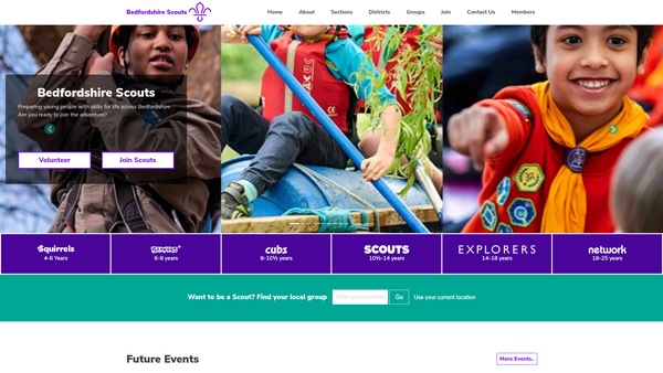 Screenshot of the Bedfordshire County Scout Council website