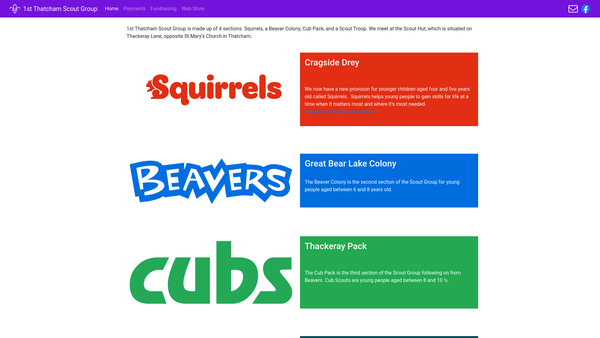 Screenshot of the 1st Thatcham St Mary's Scout Group website