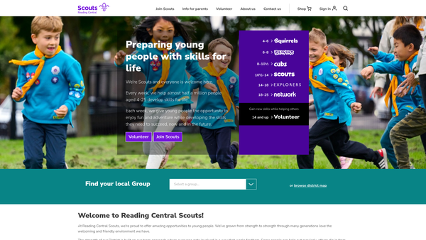 Screenshot of the Reading Central District Scout Council website