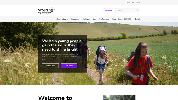 Screenshot of the King Alfred District Scout Council website