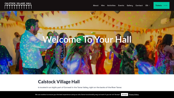 Screenshot of the Calstock Village Hall website