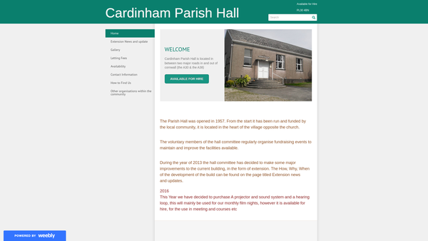 Screenshot of the Cardinham Parish Hall website