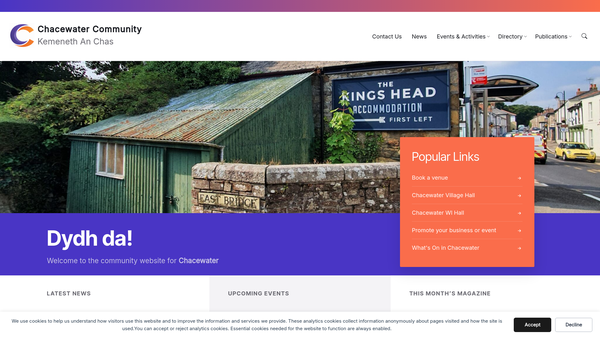 Screenshot of the Chacewater Recreation Ground website
