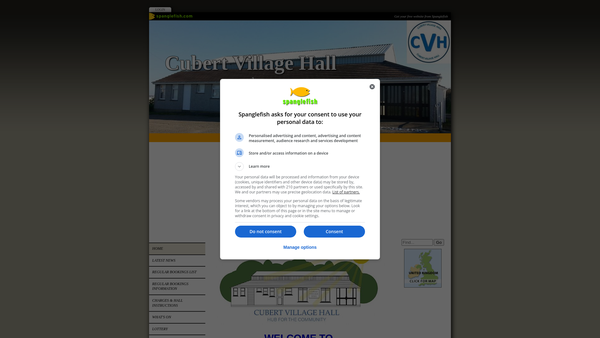 Screenshot of the Cubert Village Hall website