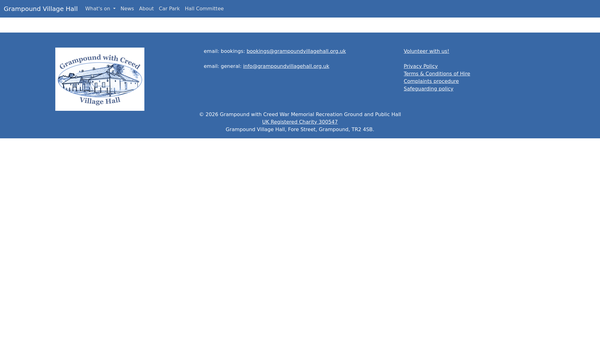 Screenshot of the Grampound With Creed War Memorial Recreation Ground And Public Hall website