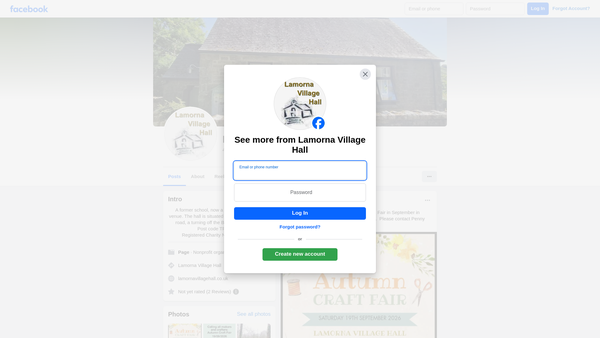 Screenshot of the Lamorna Village Hall website