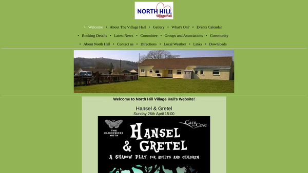 Screenshot of the North Hill Victory Hall website