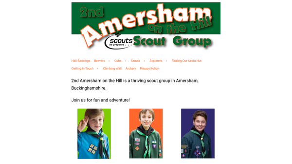Screenshot of the 2nd Amersham on the Hill Scout Group also known as 2AOH Scout Group website
