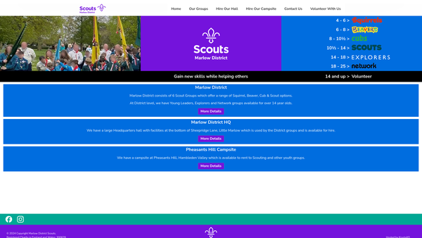 Screenshot of the Marlow District Scout Council website
